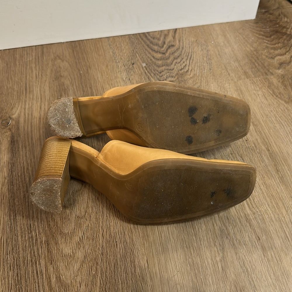 Tan Camel Leather Mules Made in Italy 3”  Heel Size 37 LUCA FERRI - Picture 10 of 13